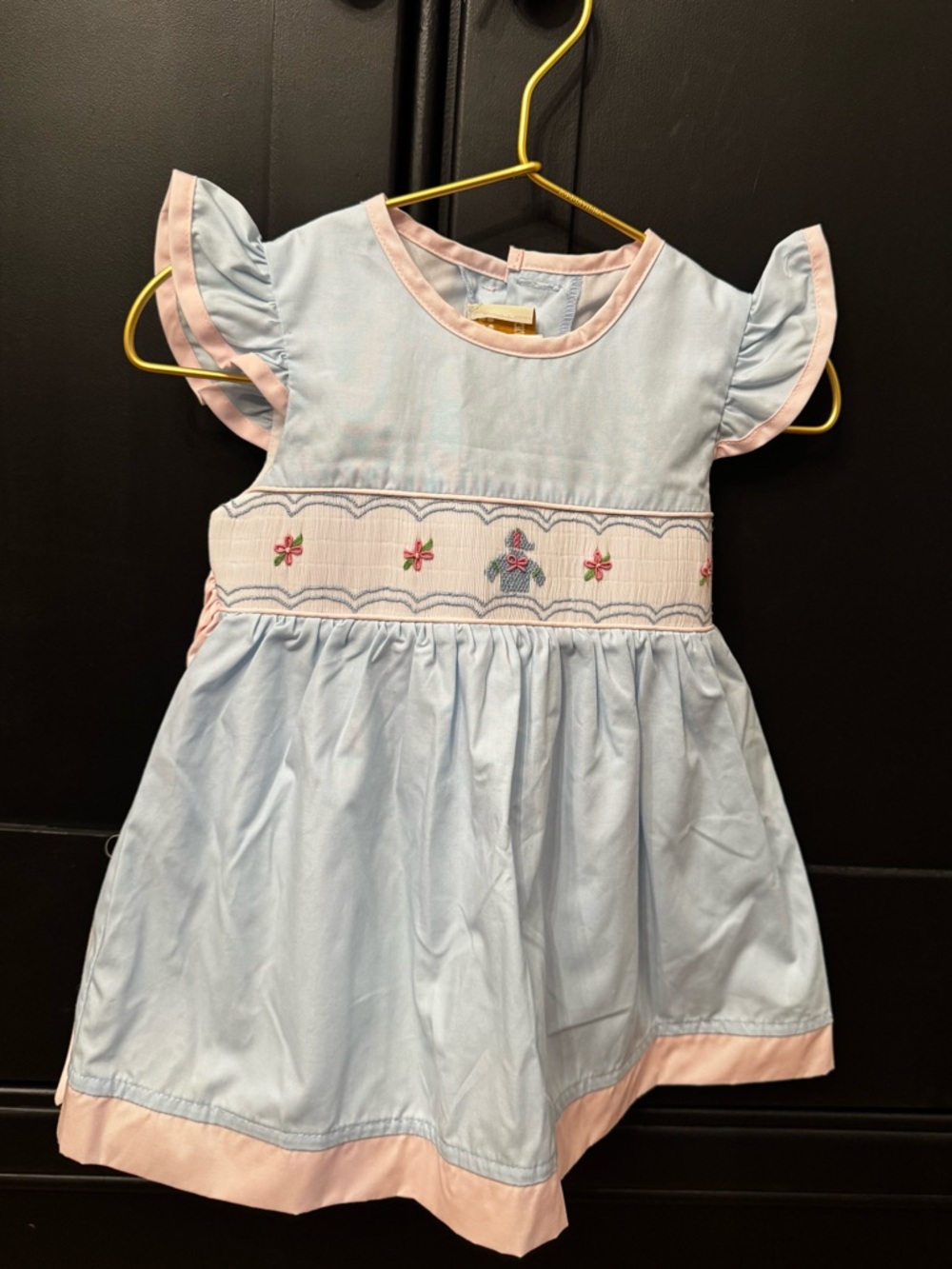 The Beaufort Bonnet Company Light Blue Dress with Pink Trim and Smocking